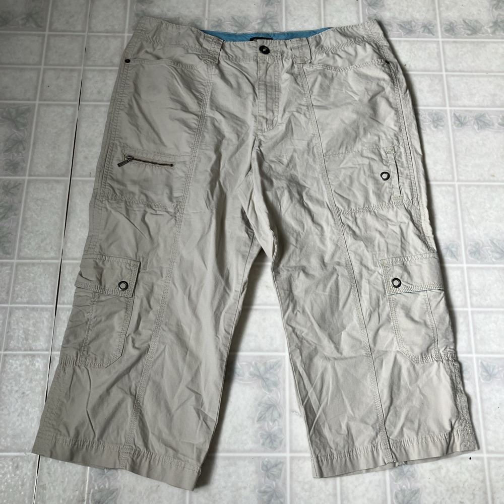 Eddie Bauer Stone Mercer Fit Flat Front Size 14 Chino Cargo Capri Pants